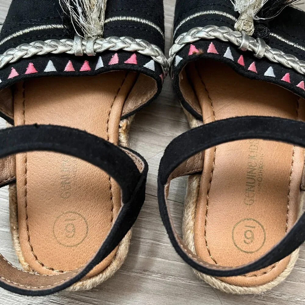 Oshkosh Genuine Kids Black Espadrille Sandals Toddler Girls Summer Beach Sz 6